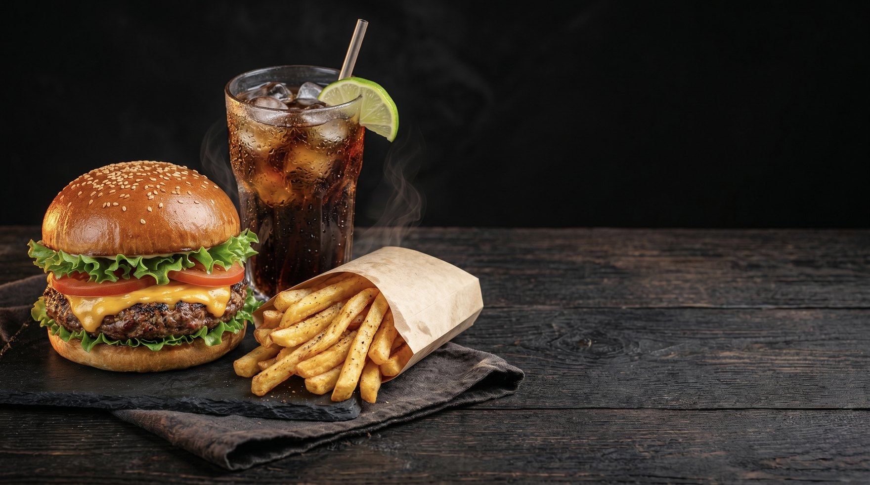 Burger, fries and a drink combo